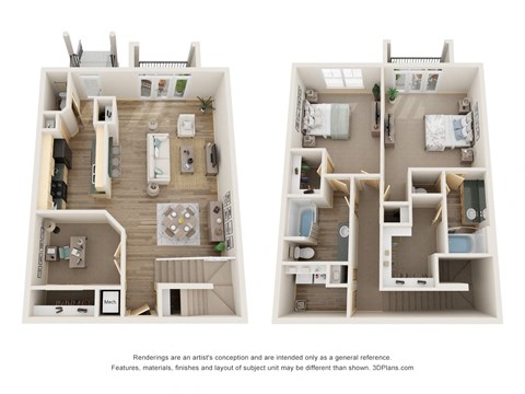 Floor plan for 2 beds, 2.5 baths, 1732 sqft